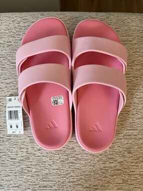adidas Pink Double Strap Slide Sandals